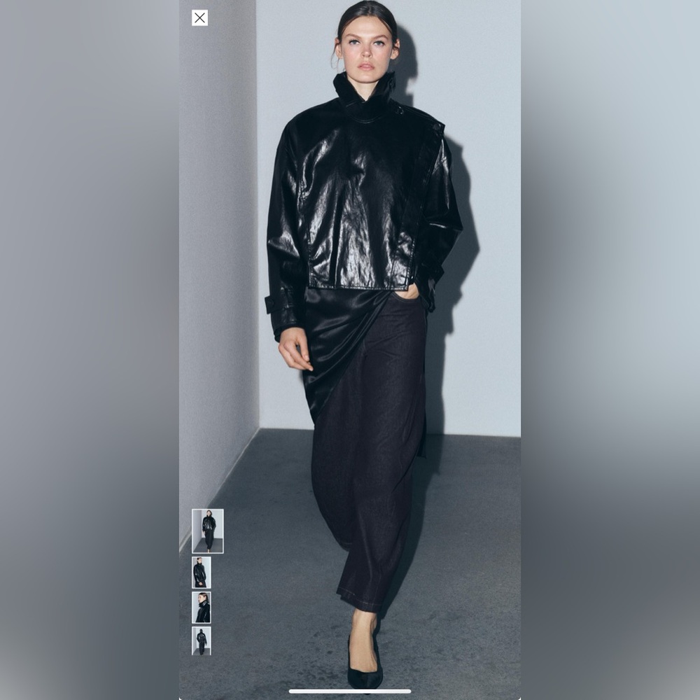 Zara Women Collection Shiny black Jacket with lapel collar - Picture 4 of 11